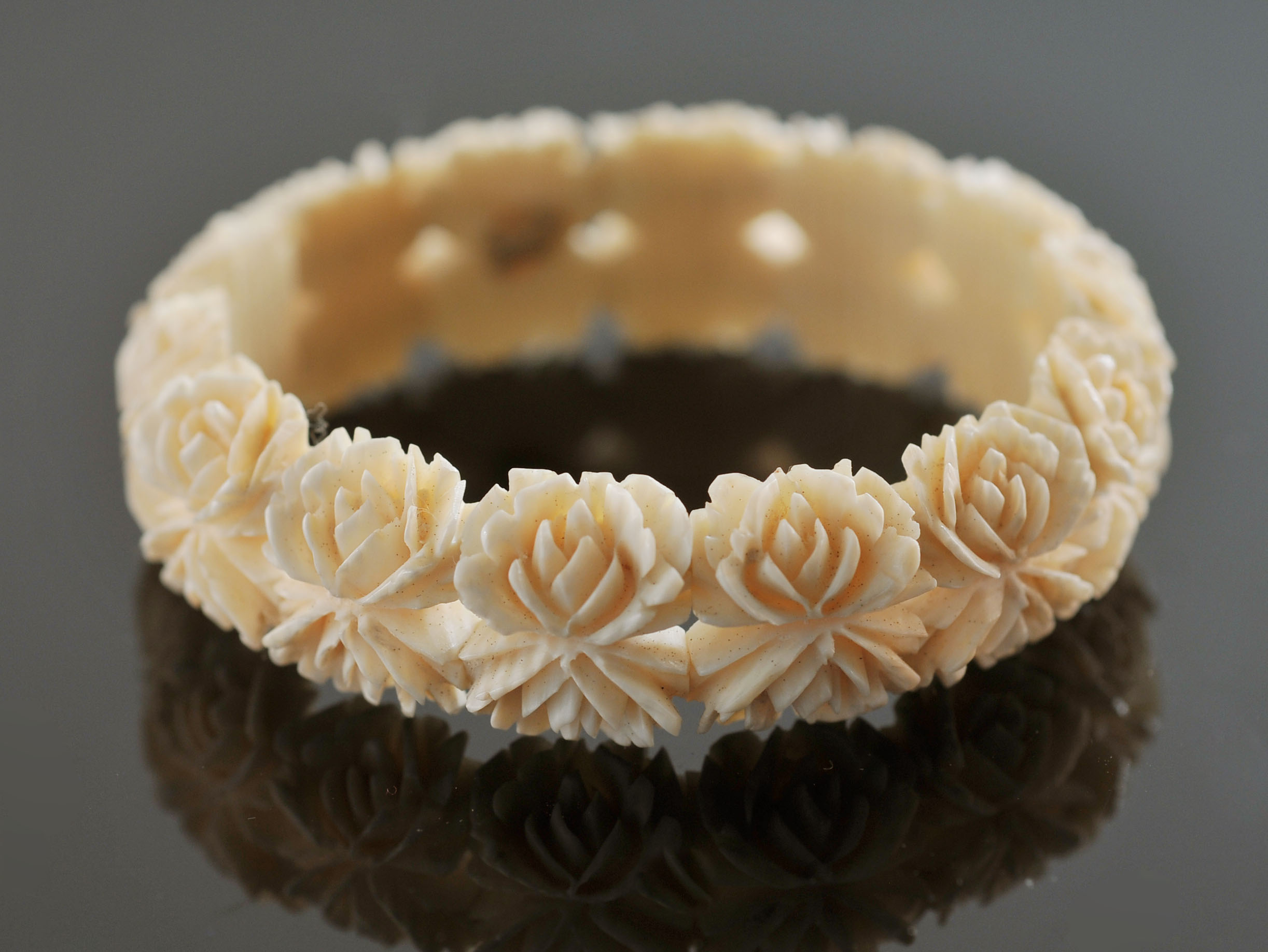 Carved Ivory Pendant, Bracelet, Earrings, and Pin