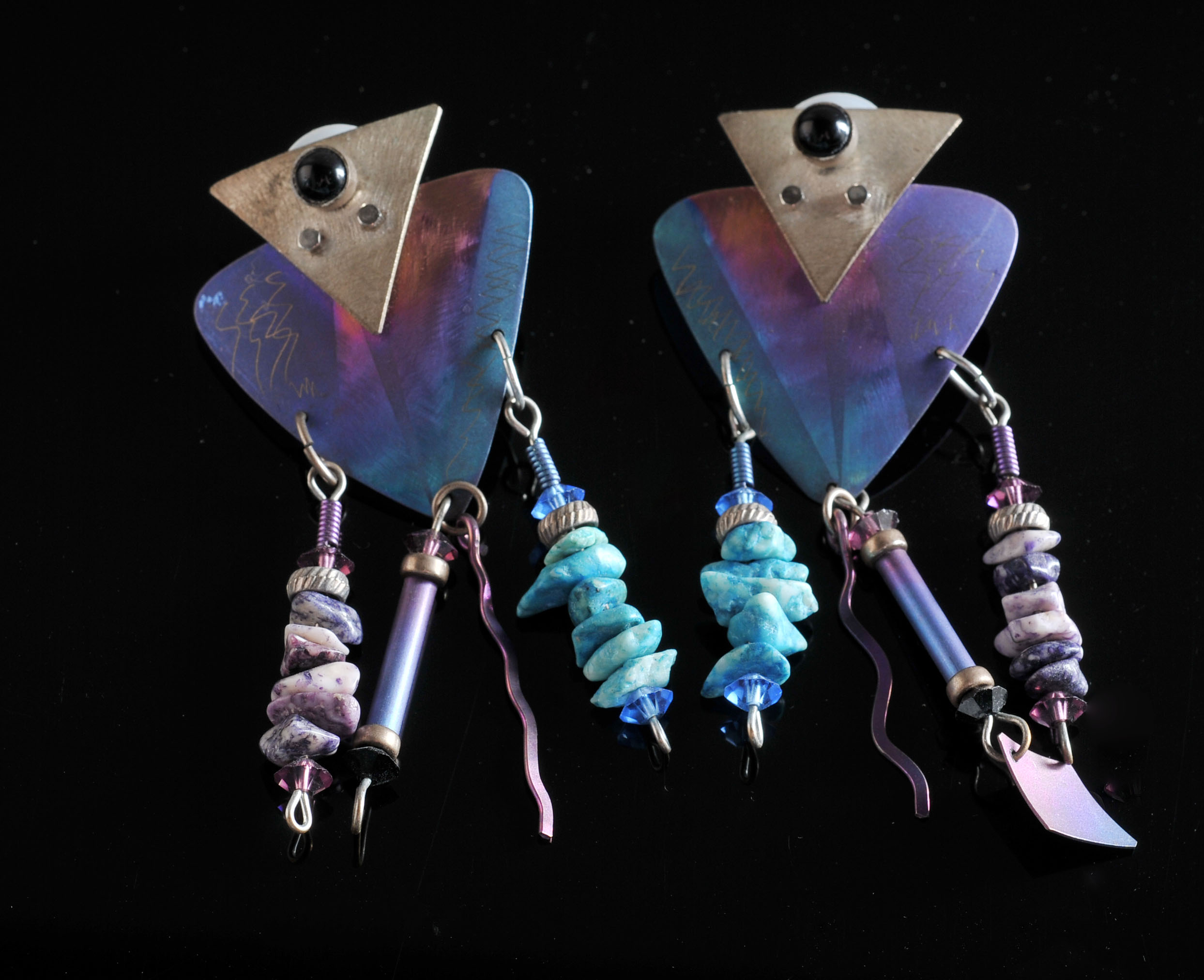 Vintage 80's Handmade Art Earrings