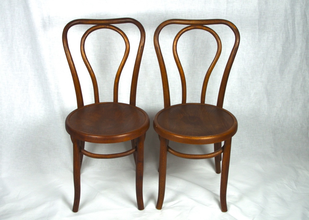 Two Antique Oak Bentwood Bistro Chairs