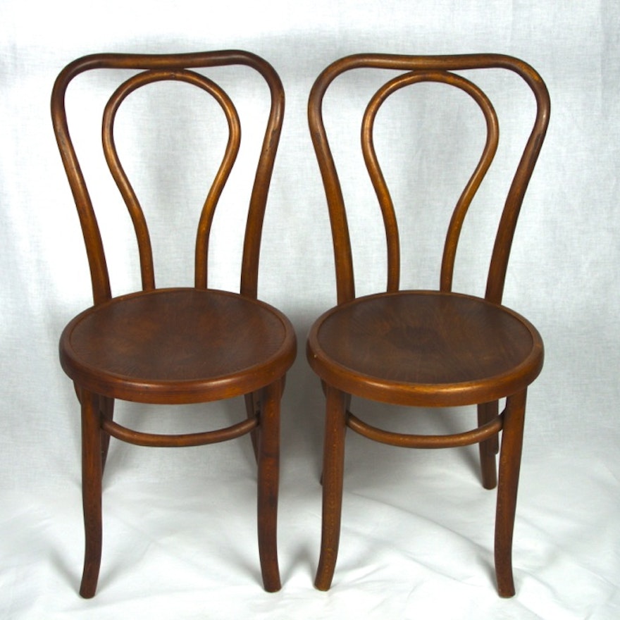 Two Antique Oak Bentwood Bistro Chairs