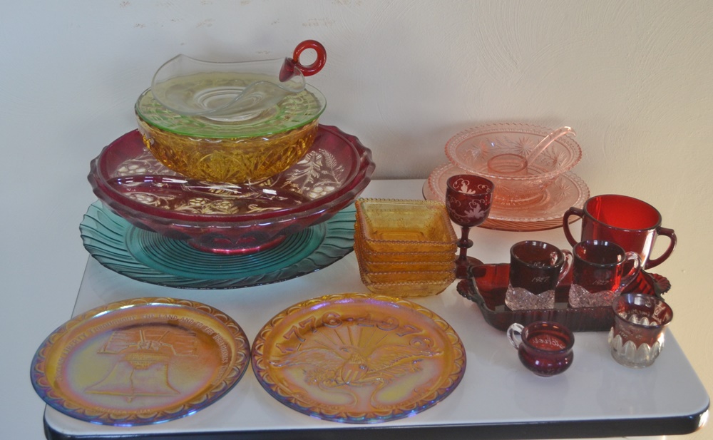 Collection Of Vintage Colored Glass