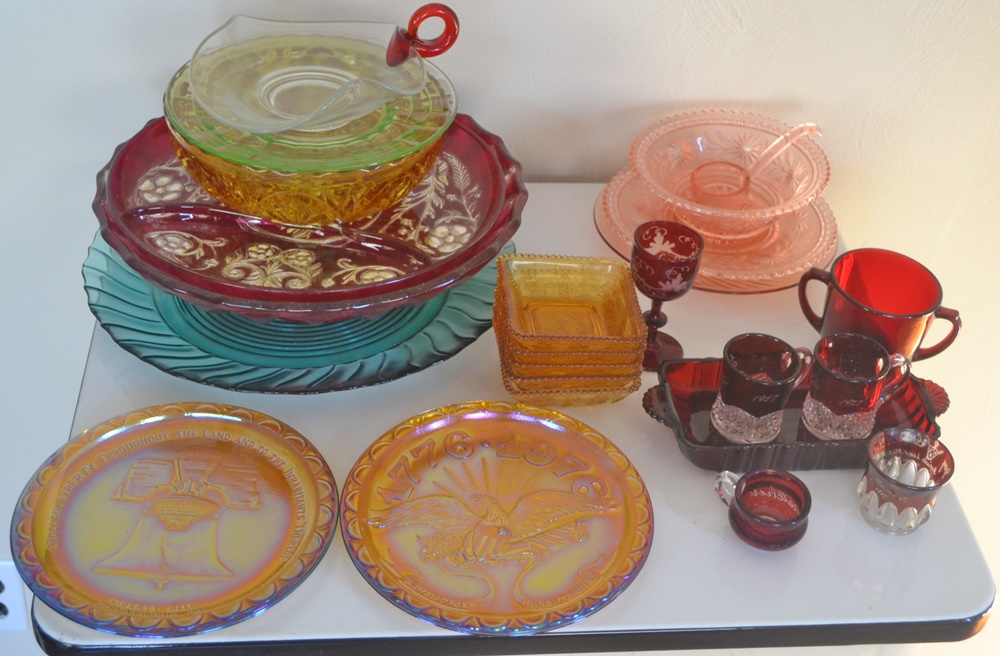 Collection Of Vintage Colored Glass