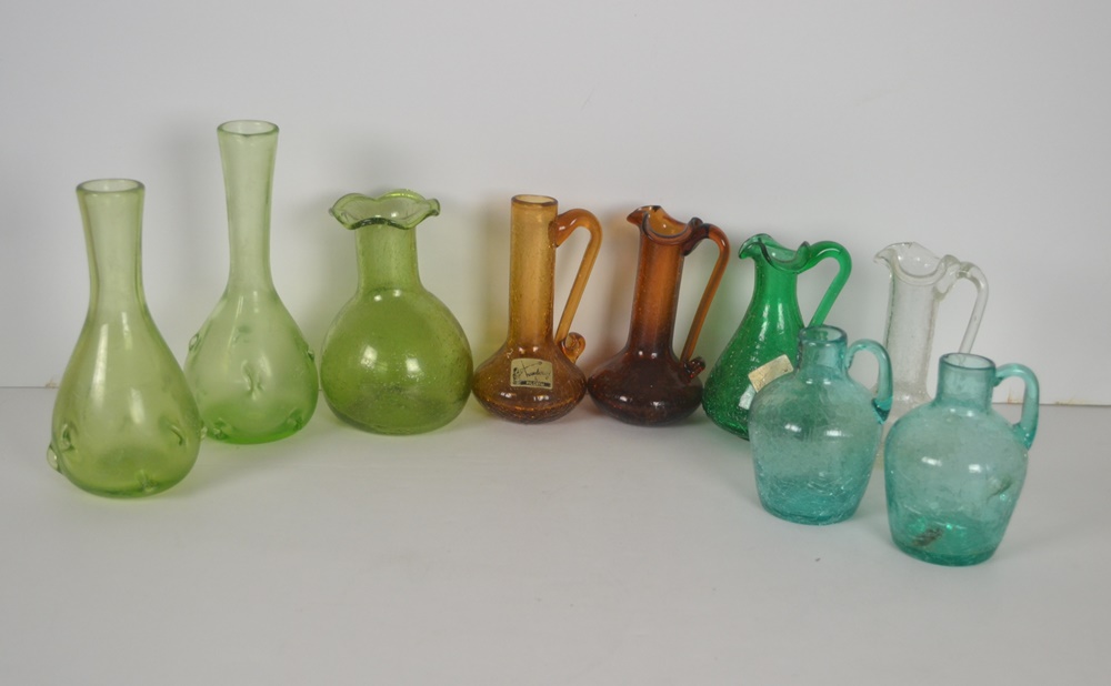 Collection Of Vintage Hand Blown Glass, Mostly Crackle Glass