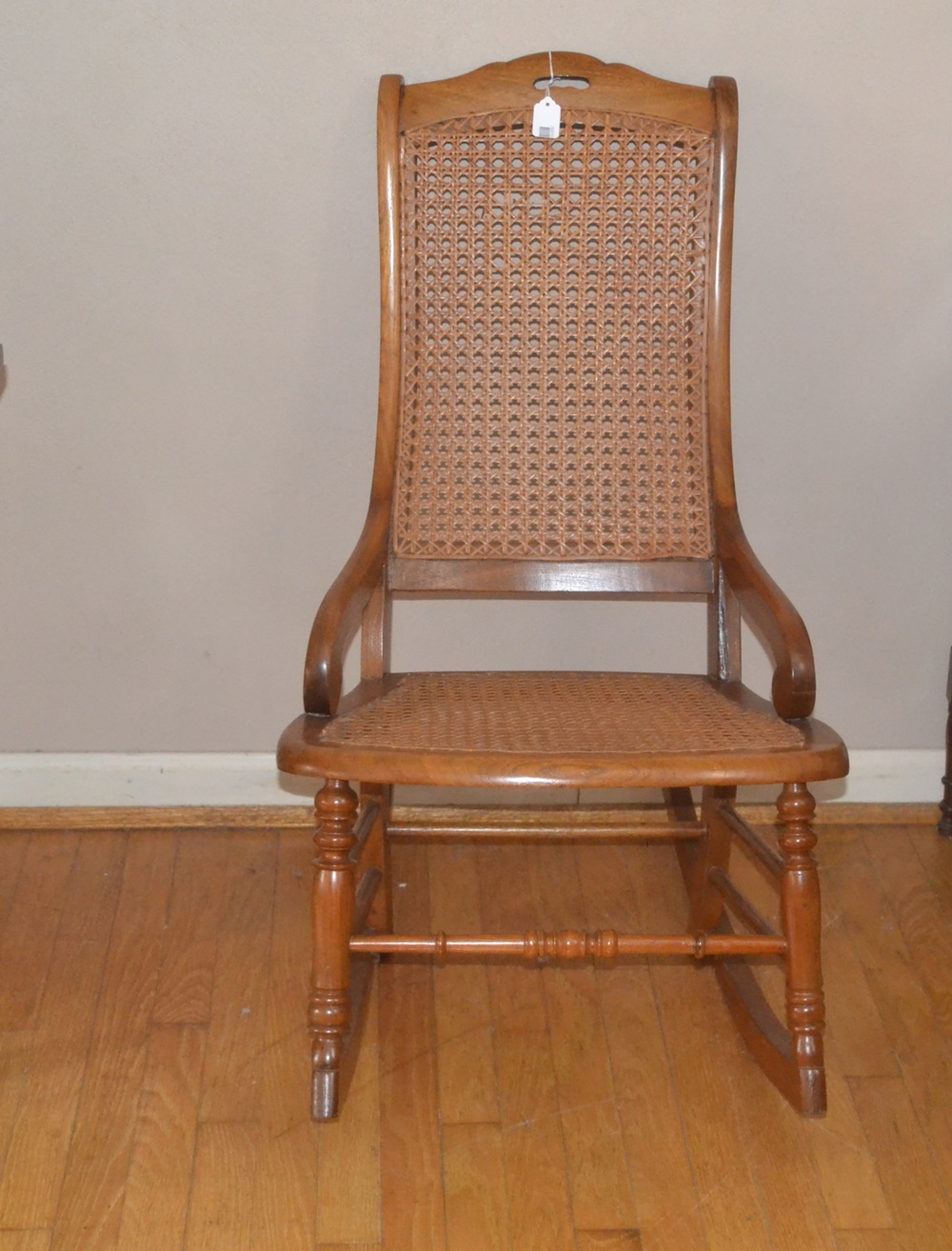 Vintage Cane Seat Rocking Chair & Foot Stool