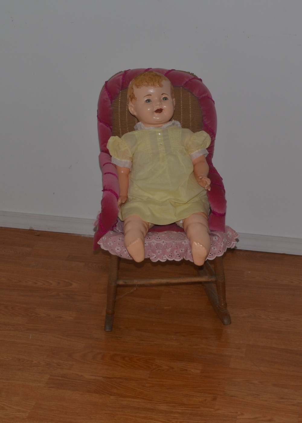 Vintage Composition Doll With Rocking Chair
