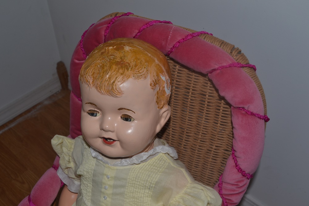 Vintage Composition Doll With Rocking Chair
