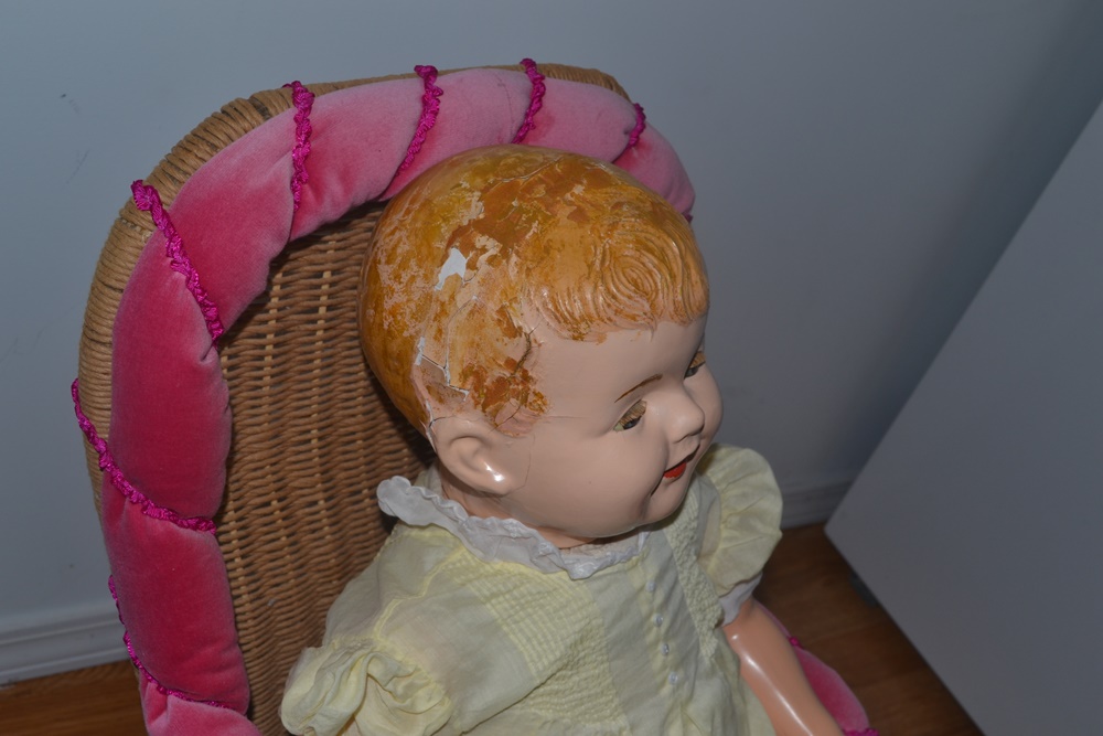 Vintage Composition Doll With Rocking Chair