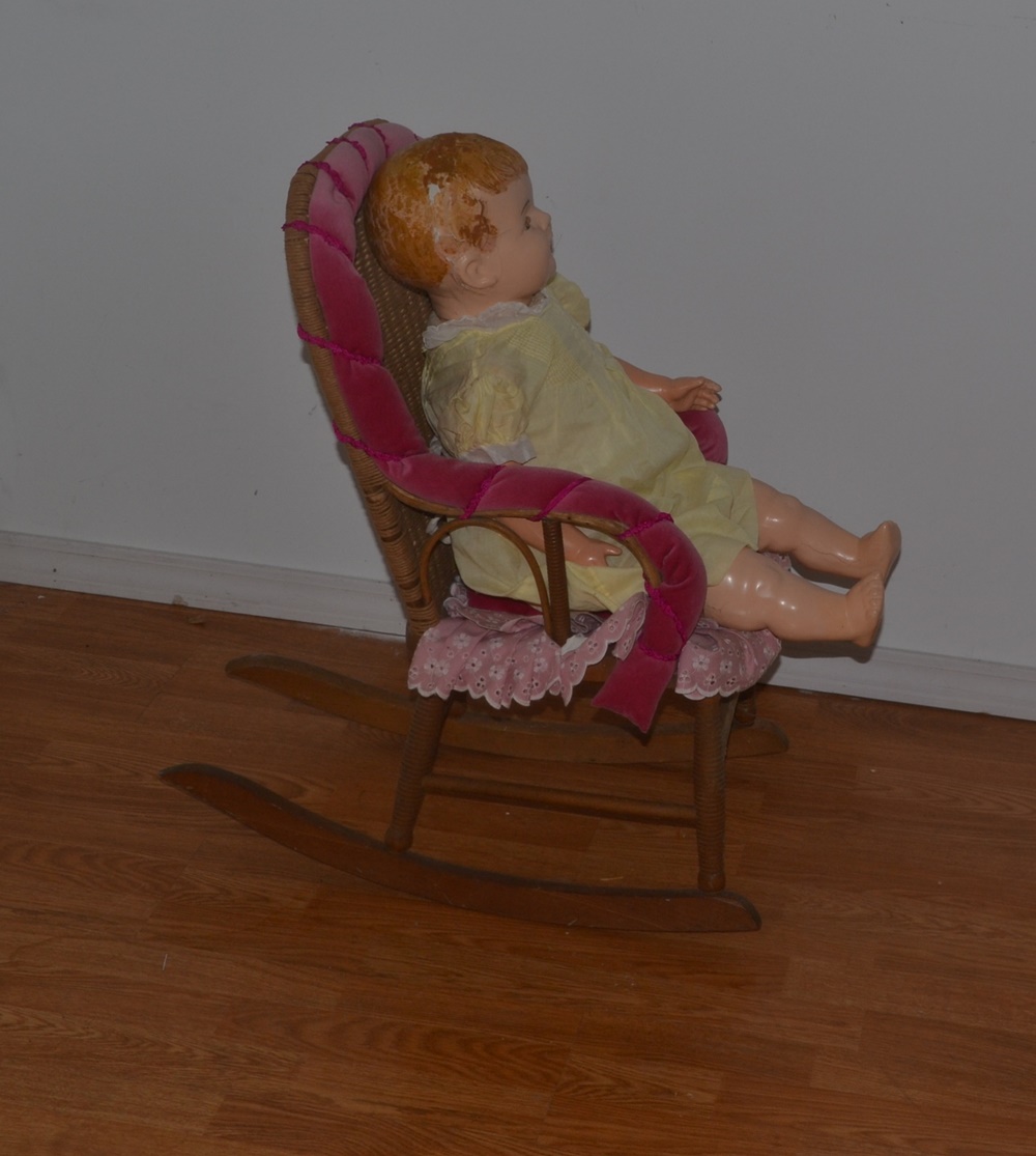 Vintage Composition Doll With Rocking Chair