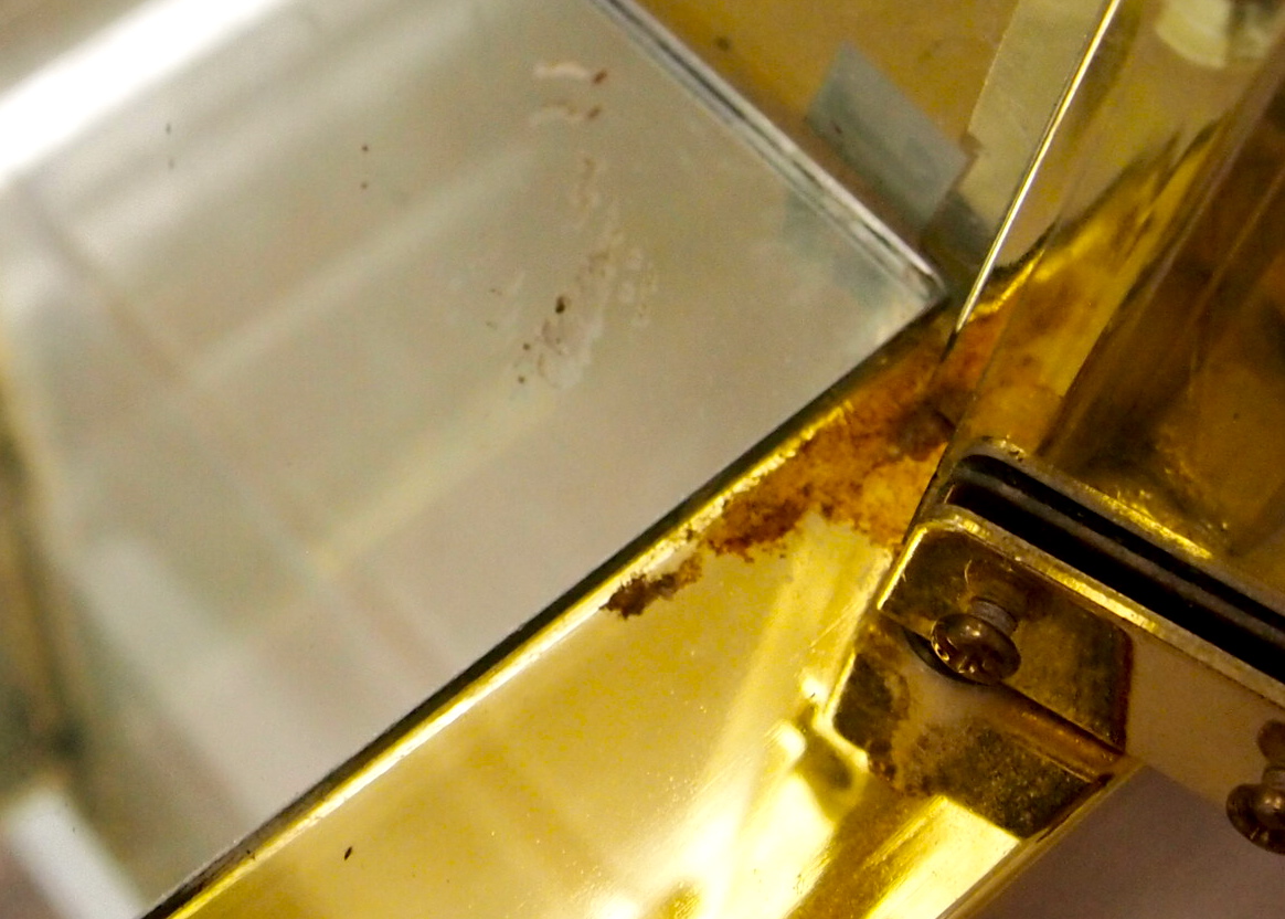 Gold Metal and Glass Display Cabinet and Mirror