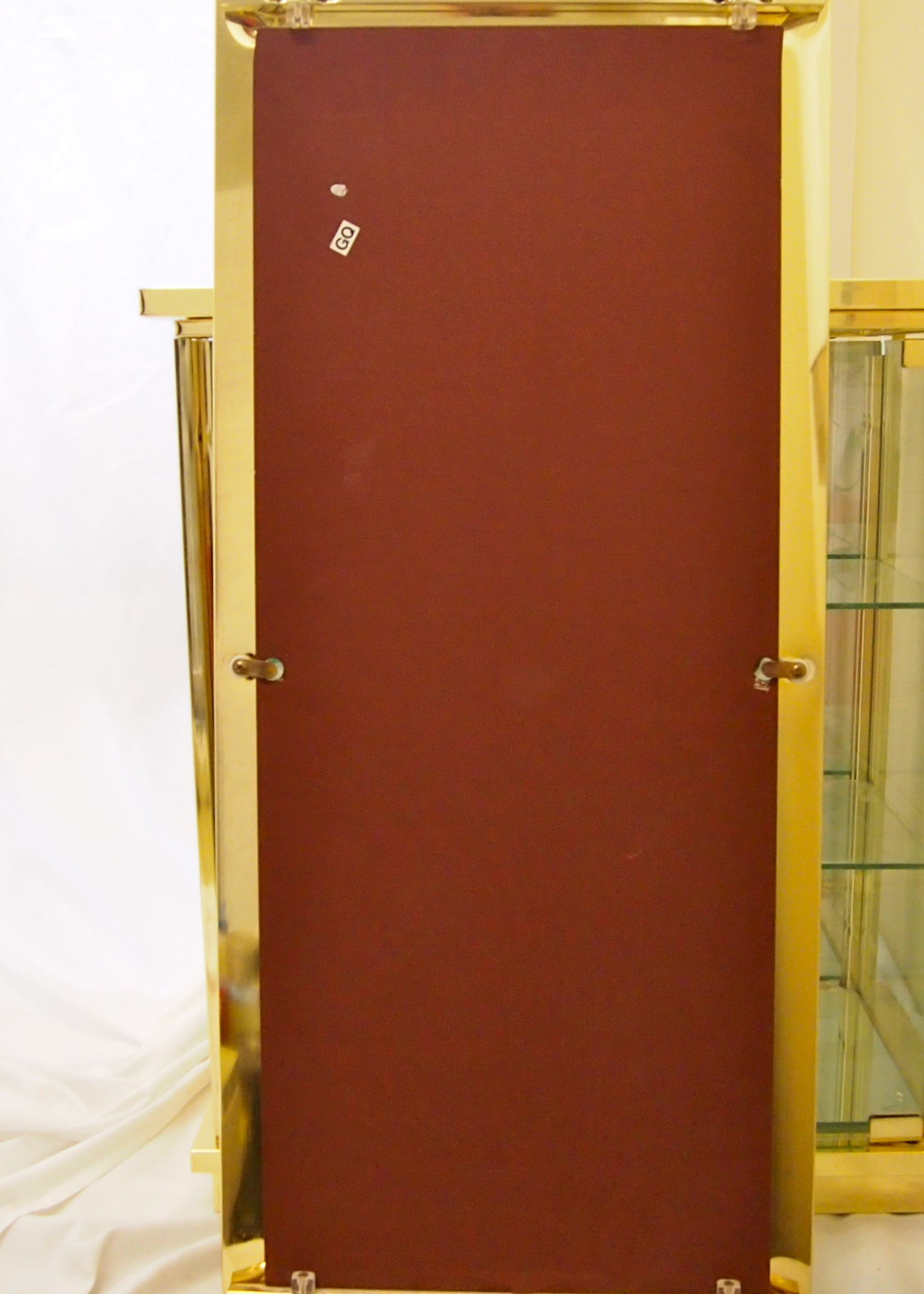 Gold Metal and Glass Display Cabinet and Mirror