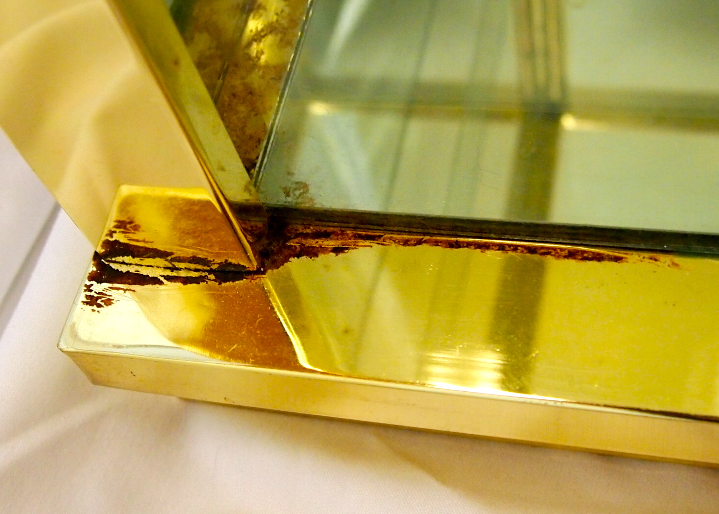 Gold Metal and Glass Display Cabinet and Mirror