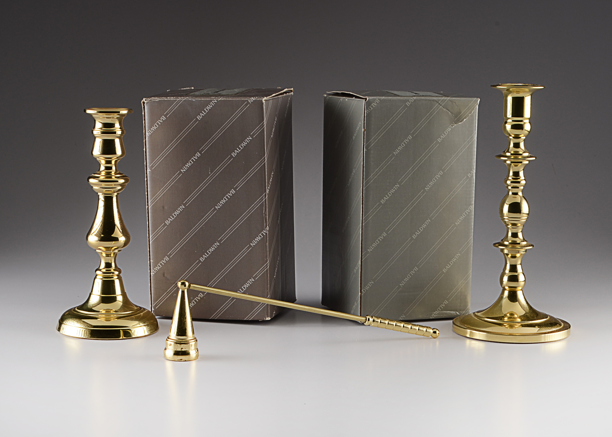 Baldwin Brass Candlesticks and Candle Snuffer