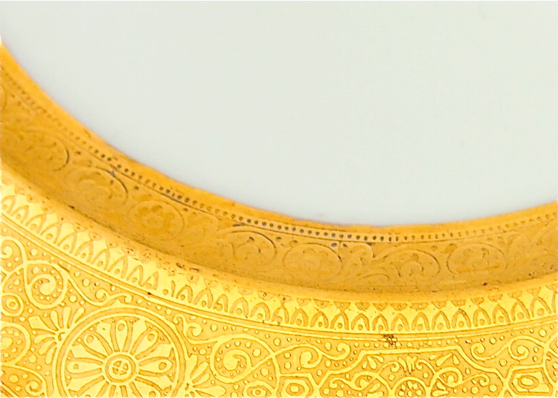 Three Antique 22K Gold Porcelain Cauldon Luncheon Plates