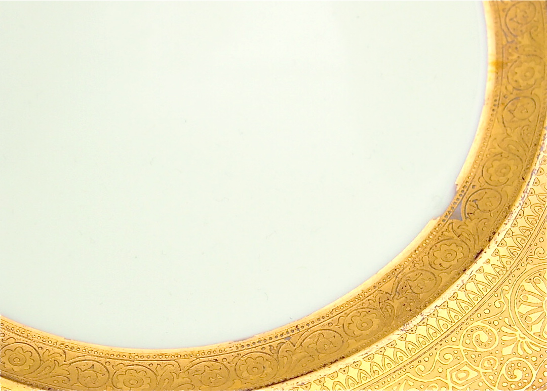 Three Antique 22K Gold Porcelain Cauldon Luncheon Plates