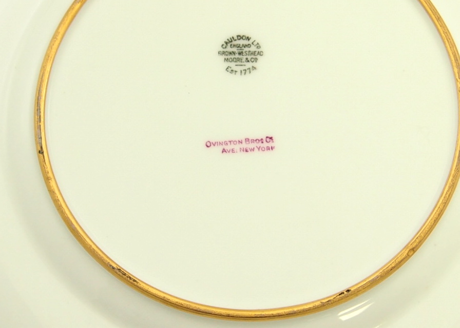 Three Antique 22K Gold Porcelain Cauldon Luncheon Plates