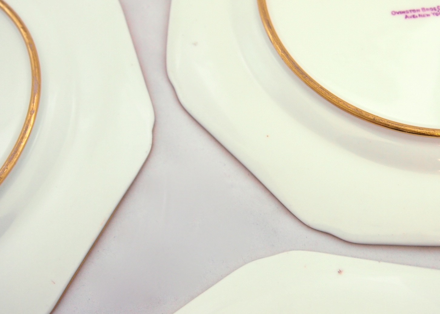 Three Antique 22K Gold Porcelain Cauldon Luncheon Plates