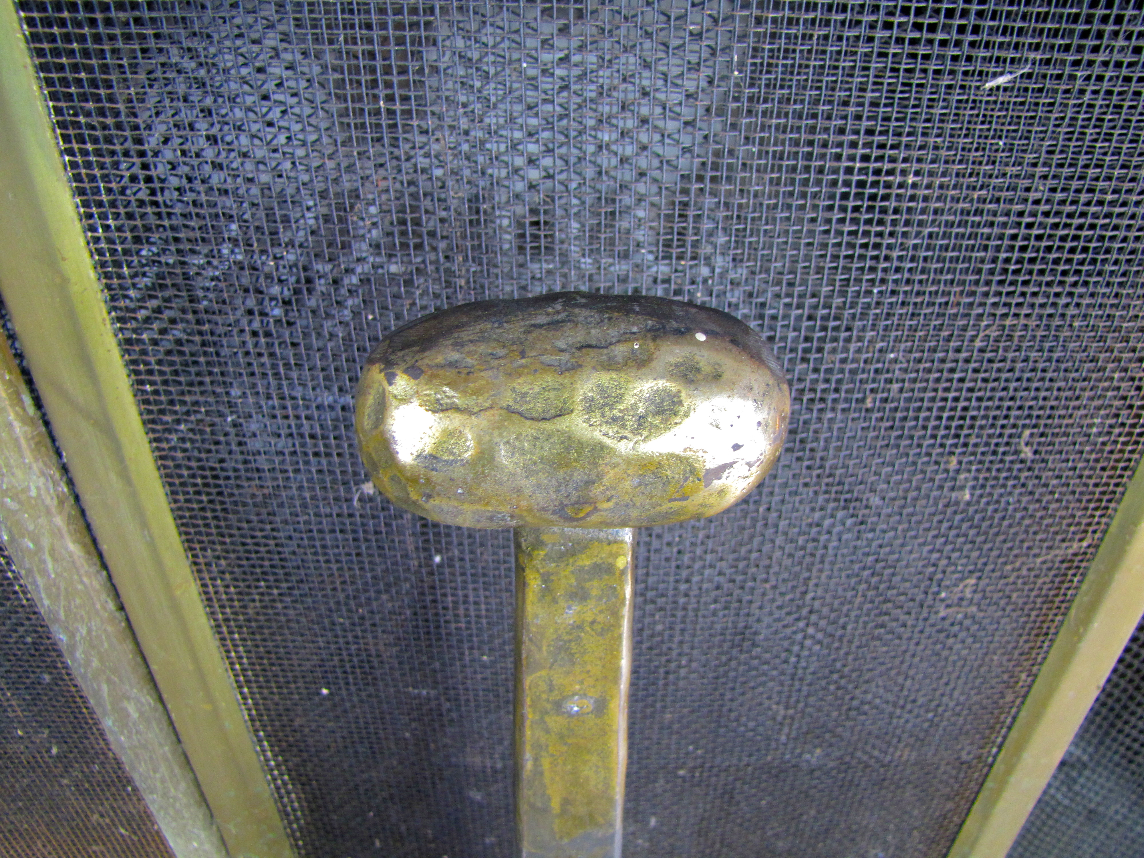 Antique Brass Fireplace Andirons And Folding Screen