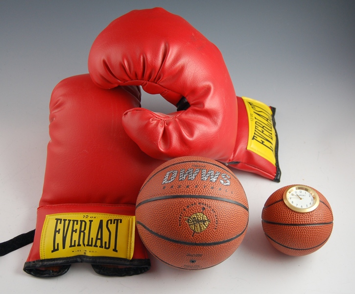Everlast Boxing Gloves, Disney Souvenir Mini Basketball and Basketball Clock