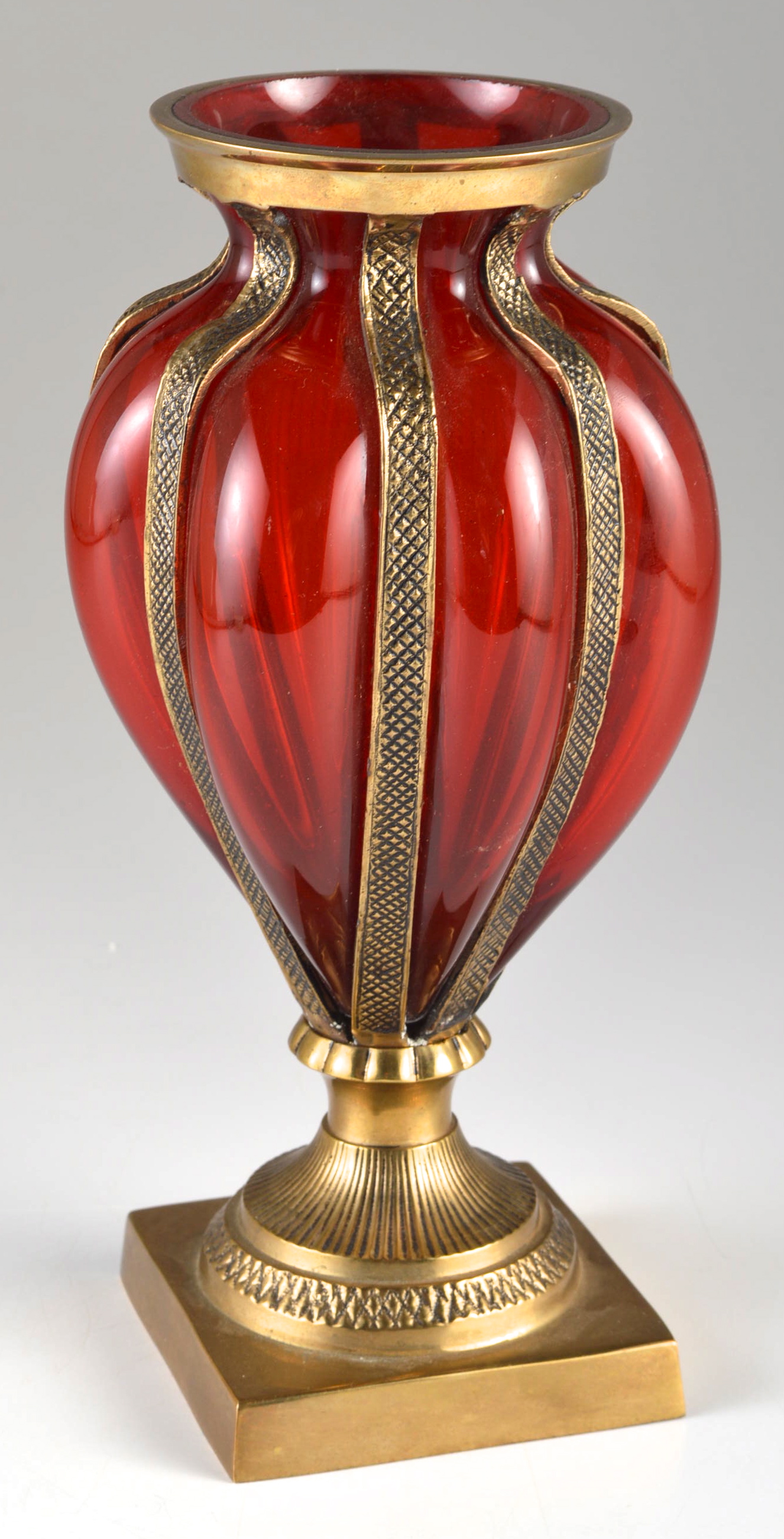 Vintage Brass and Glass Urn Shaped Vase