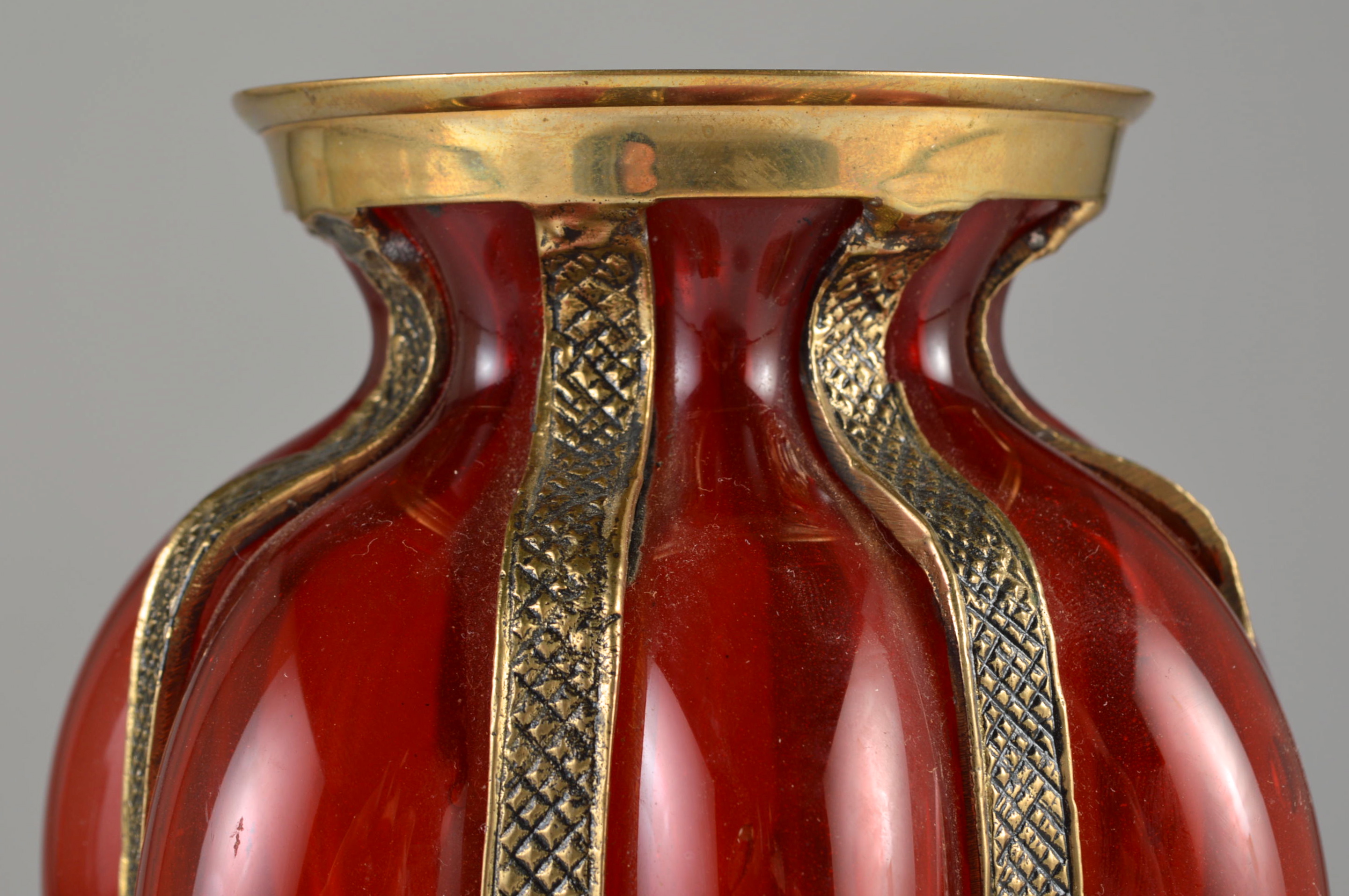 Vintage Brass and Glass Urn Shaped Vase