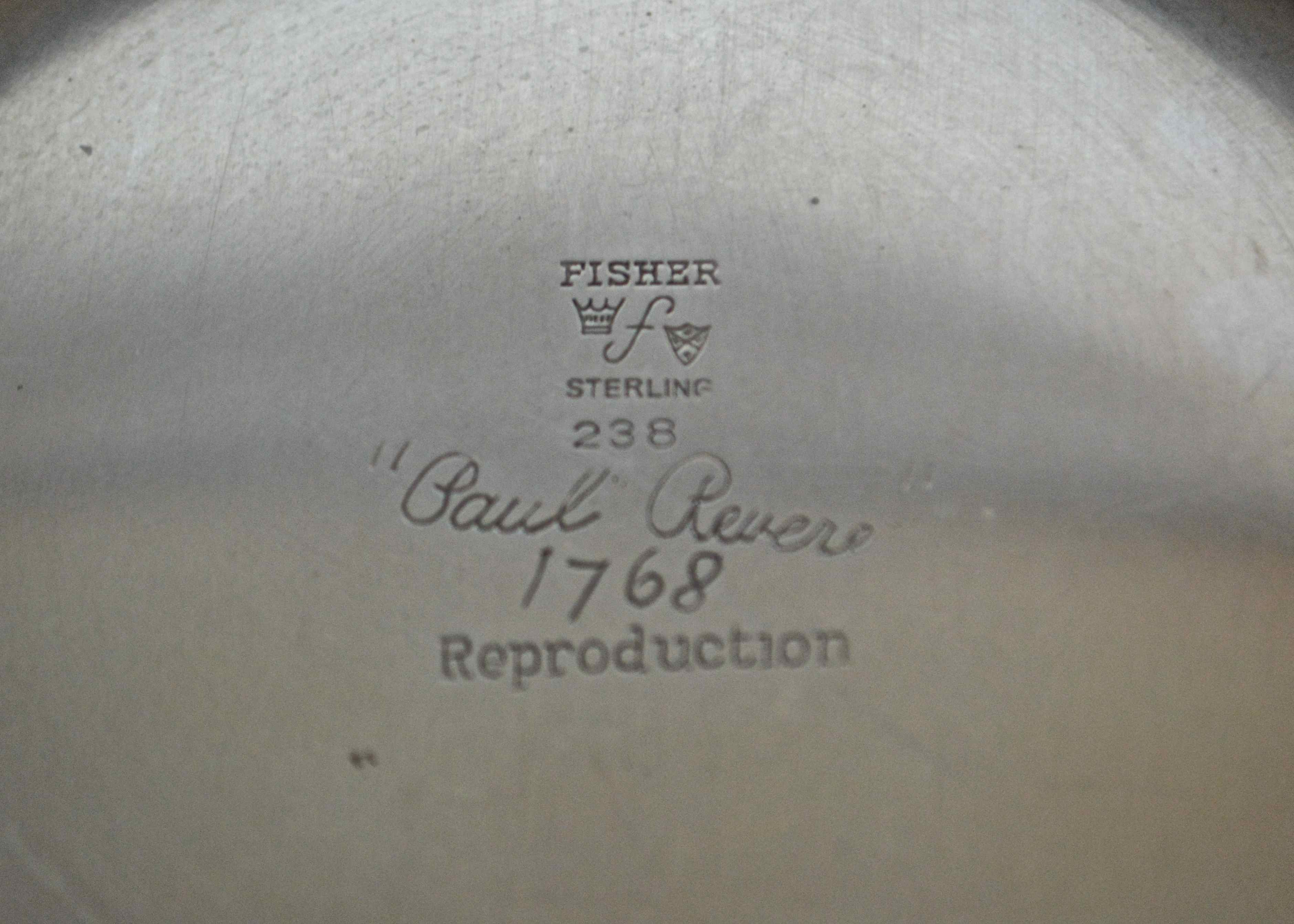 Paul Revere 1768 Reproduction Sterling Silver Bowl by Fisher and Co.