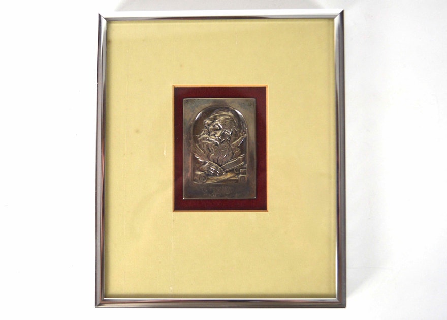 Hebrew Scribe Casted in Sterling Silver Enclosed in a Shadow Box Frame