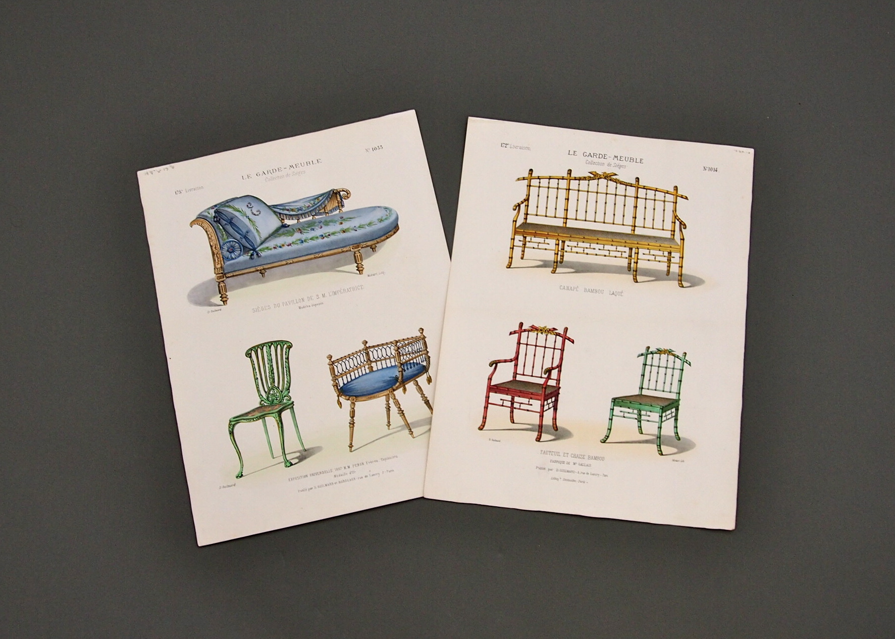 Circa 1880 French Furniture Exposition Original Lithographs by Guilmard