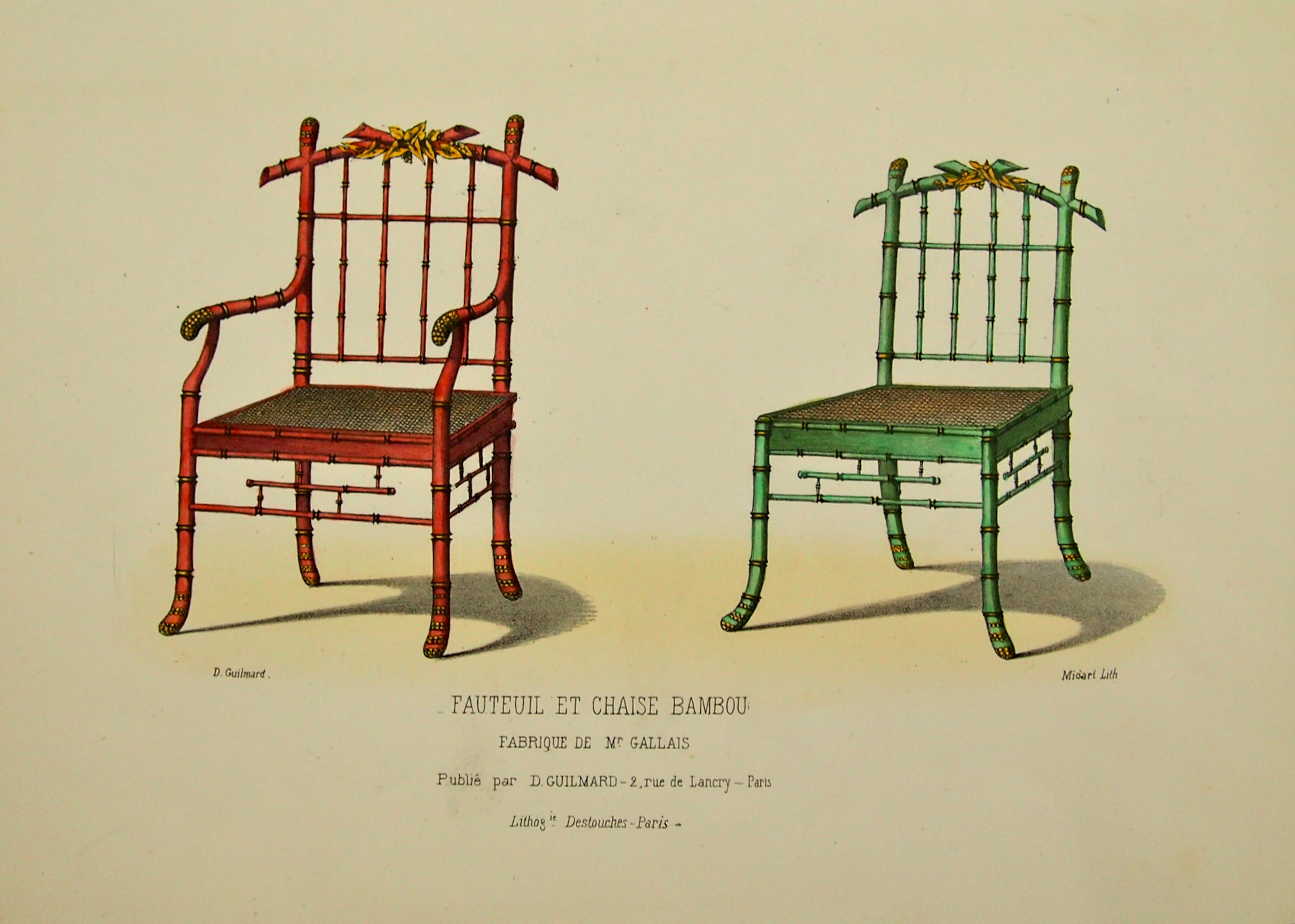 Circa 1880 French Furniture Exposition Original Lithographs by Guilmard