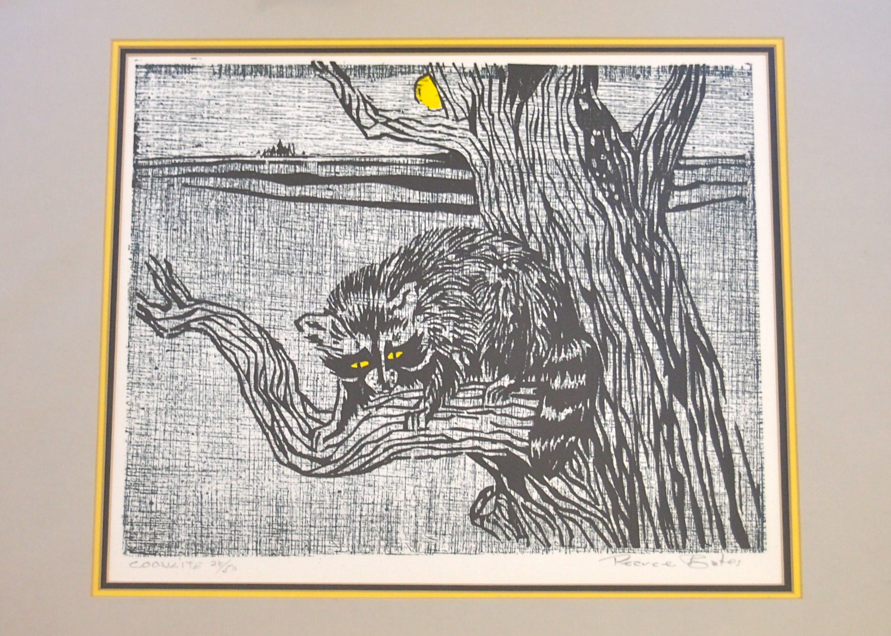 Pearce Bates "Coonlite" Signed and Numbered Wood Block Print