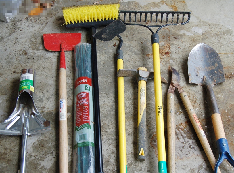 Wood Storage Bin on Casters With Garage Tools