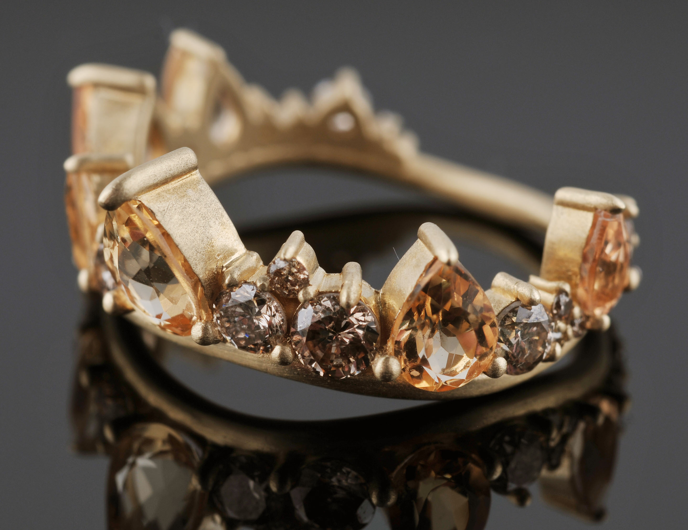 Fernando Jorge of Brazil Imperial Topaz and Diamond 18 K Gold 'Crown' Ring