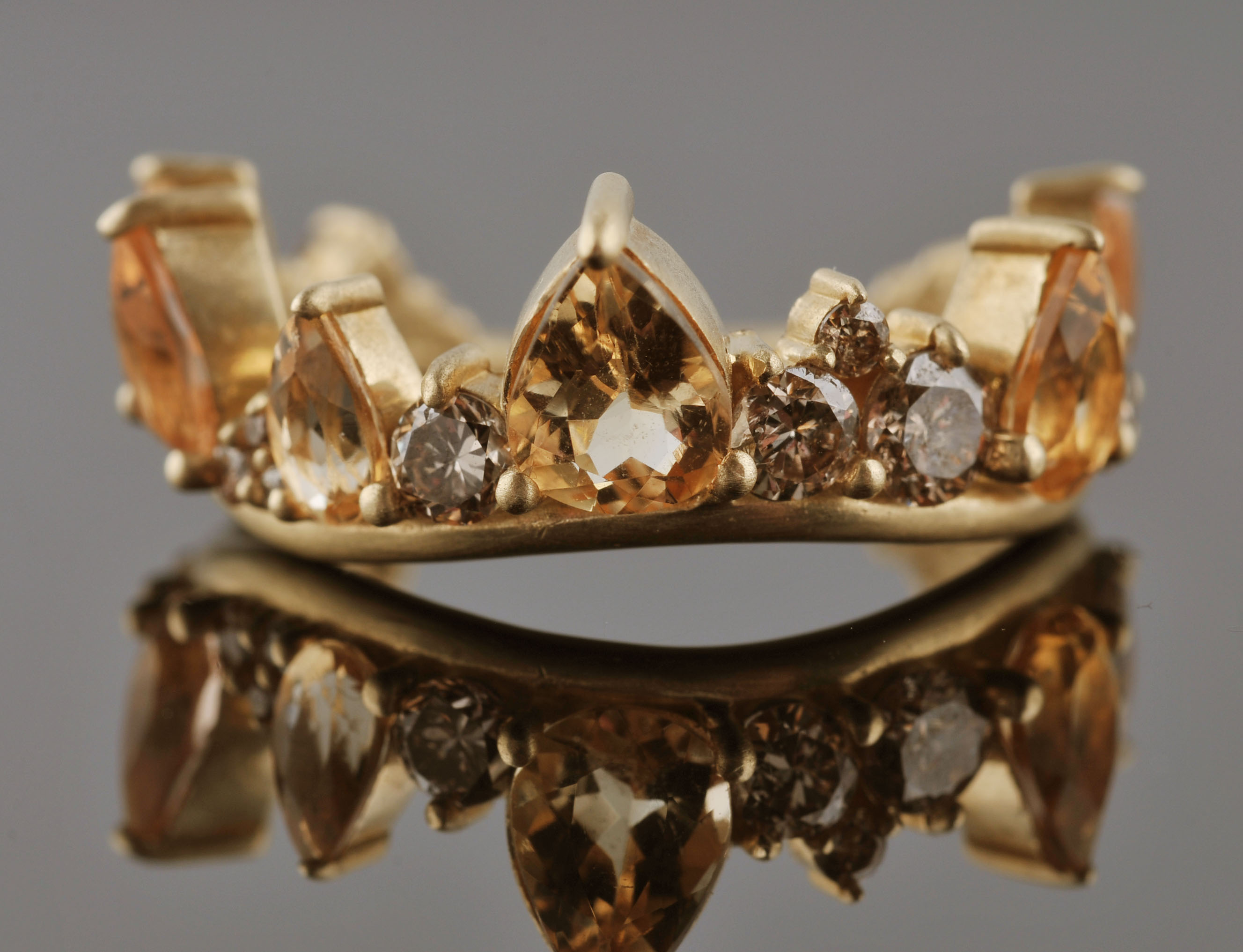 Fernando Jorge of Brazil Imperial Topaz and Diamond 18 K Gold 'Crown' Ring