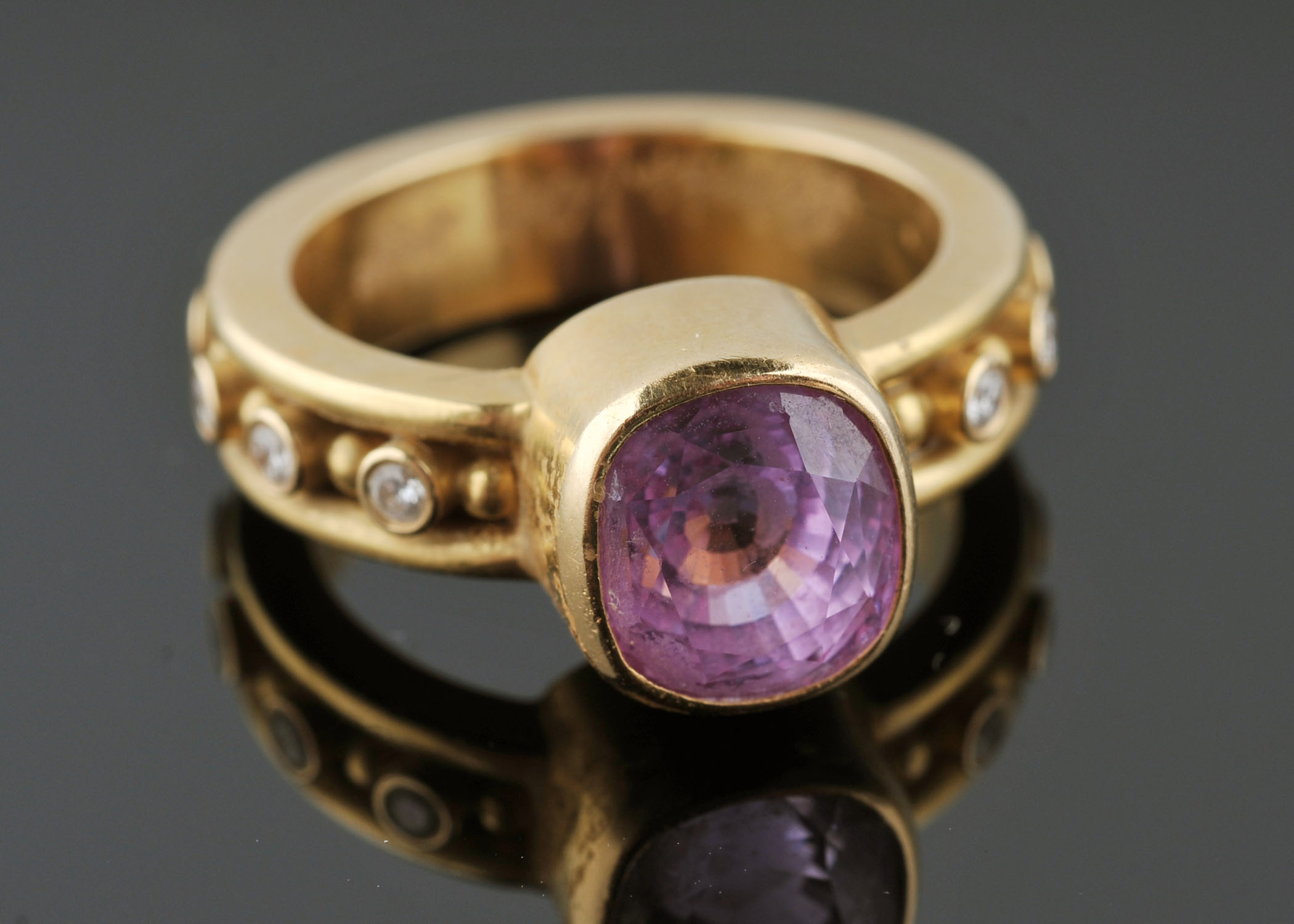 Pink Sapphire and Diamond 20 K Peach Gold 'Persian' Ring by Reinstein/ Ross 
