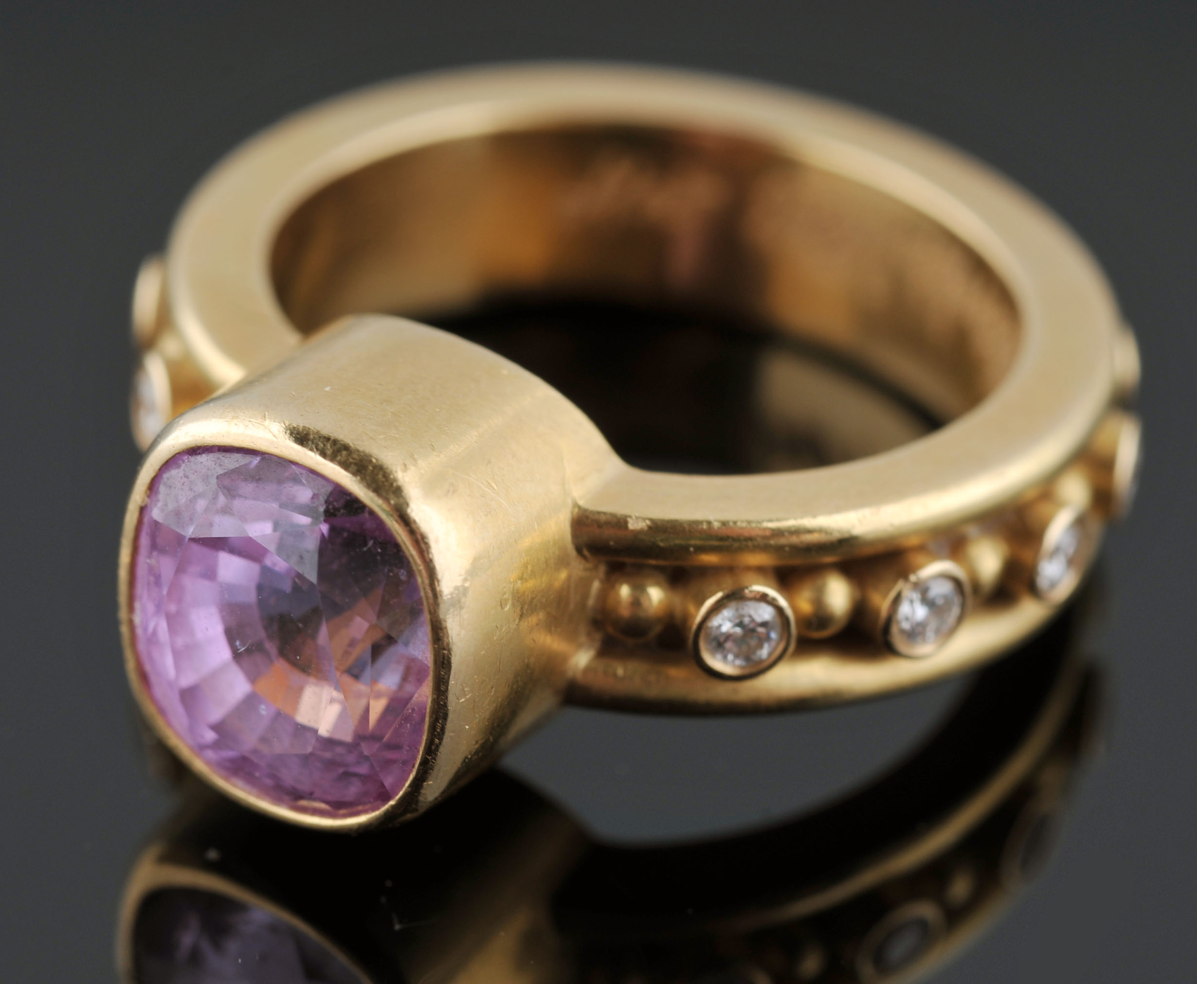 Pink Sapphire and Diamond 20 K Peach Gold 'Persian' Ring by Reinstein/ Ross 