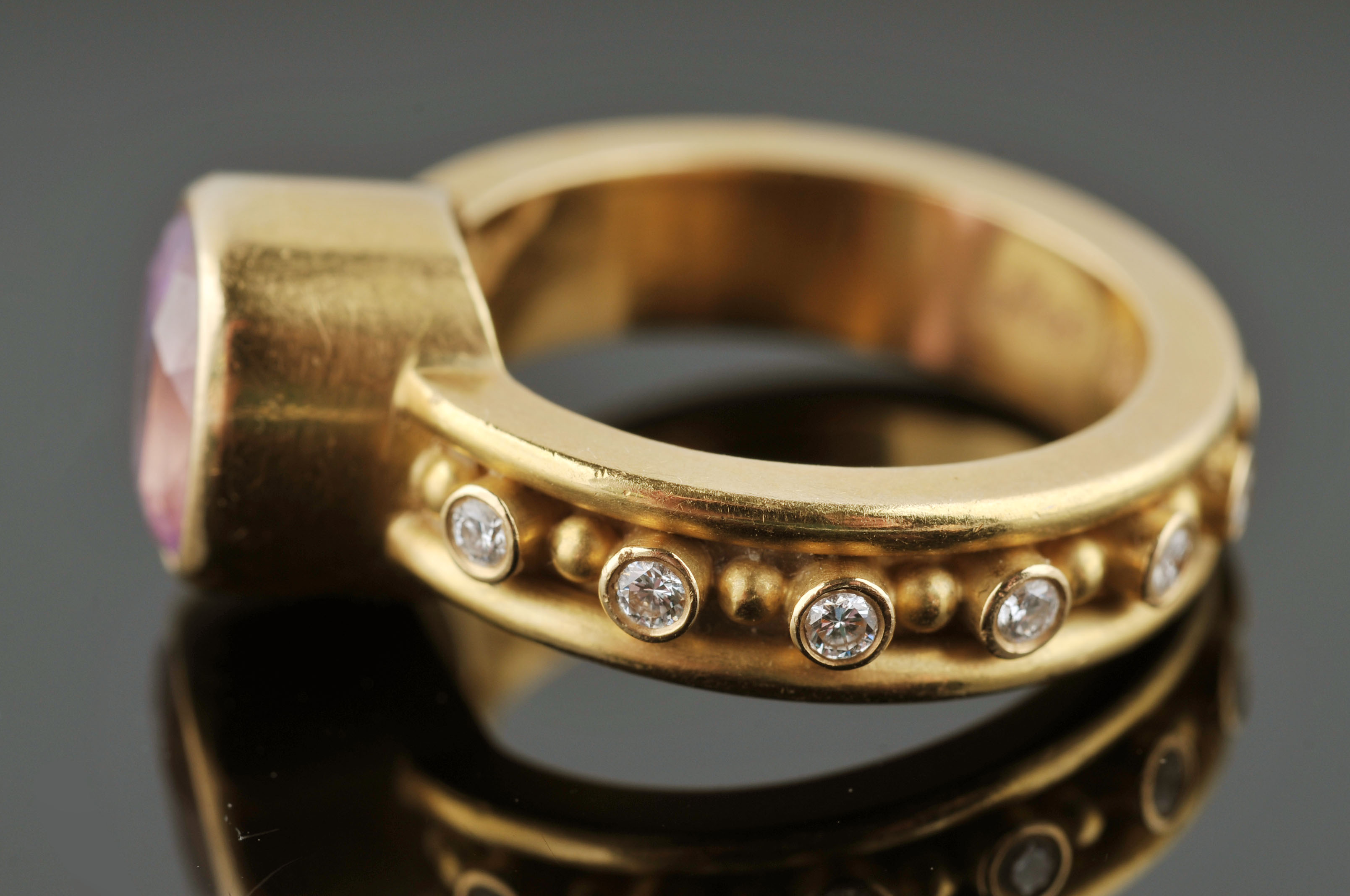 Pink Sapphire and Diamond 20 K Peach Gold 'Persian' Ring by Reinstein/ Ross 