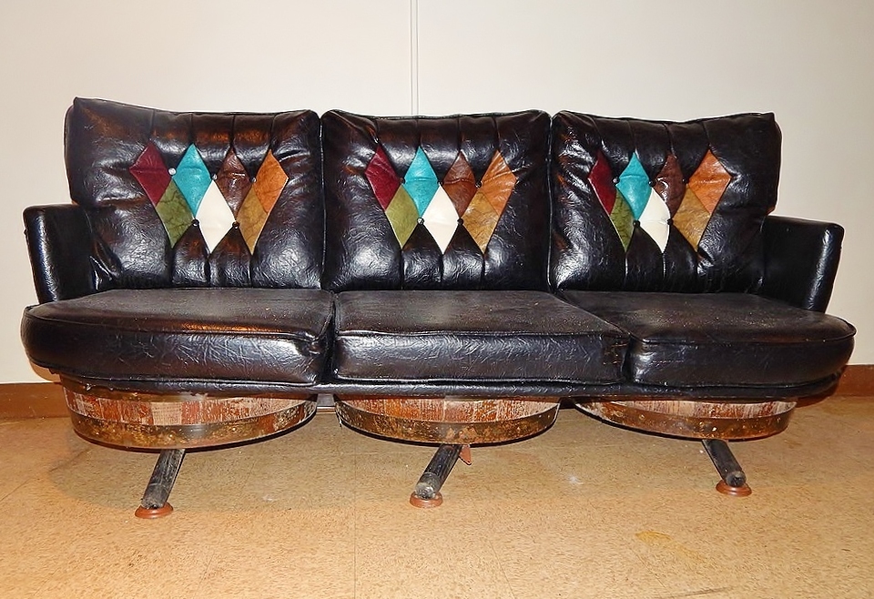 Vintage Leather-Look Whiskey Barrel Sofa