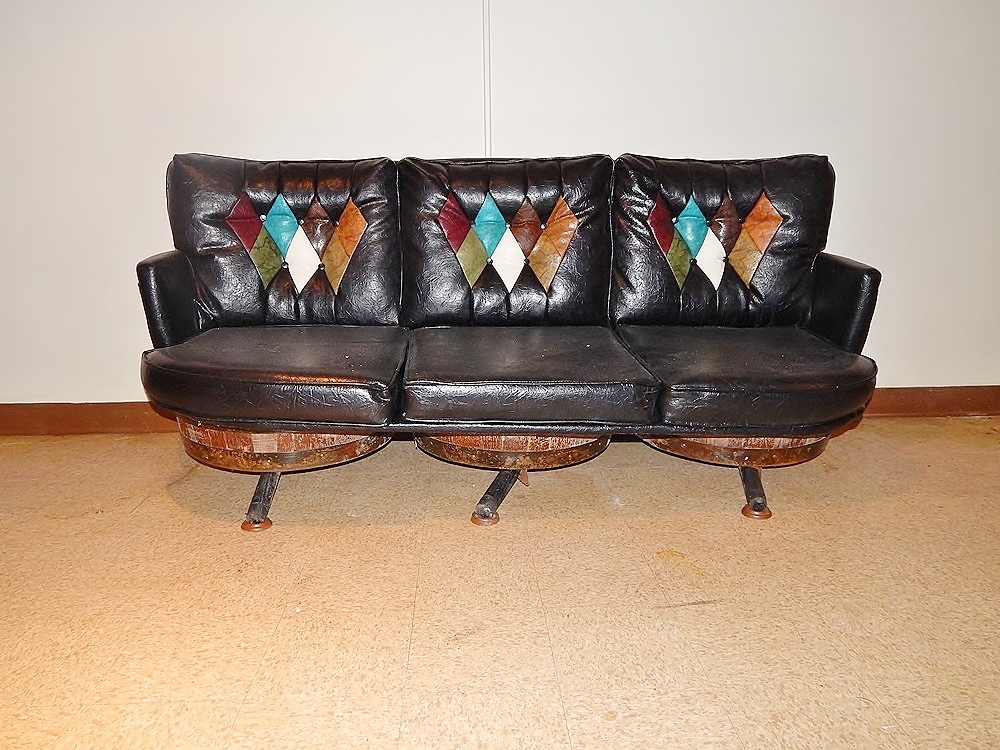 Vintage Leather-Look Whiskey Barrel Sofa