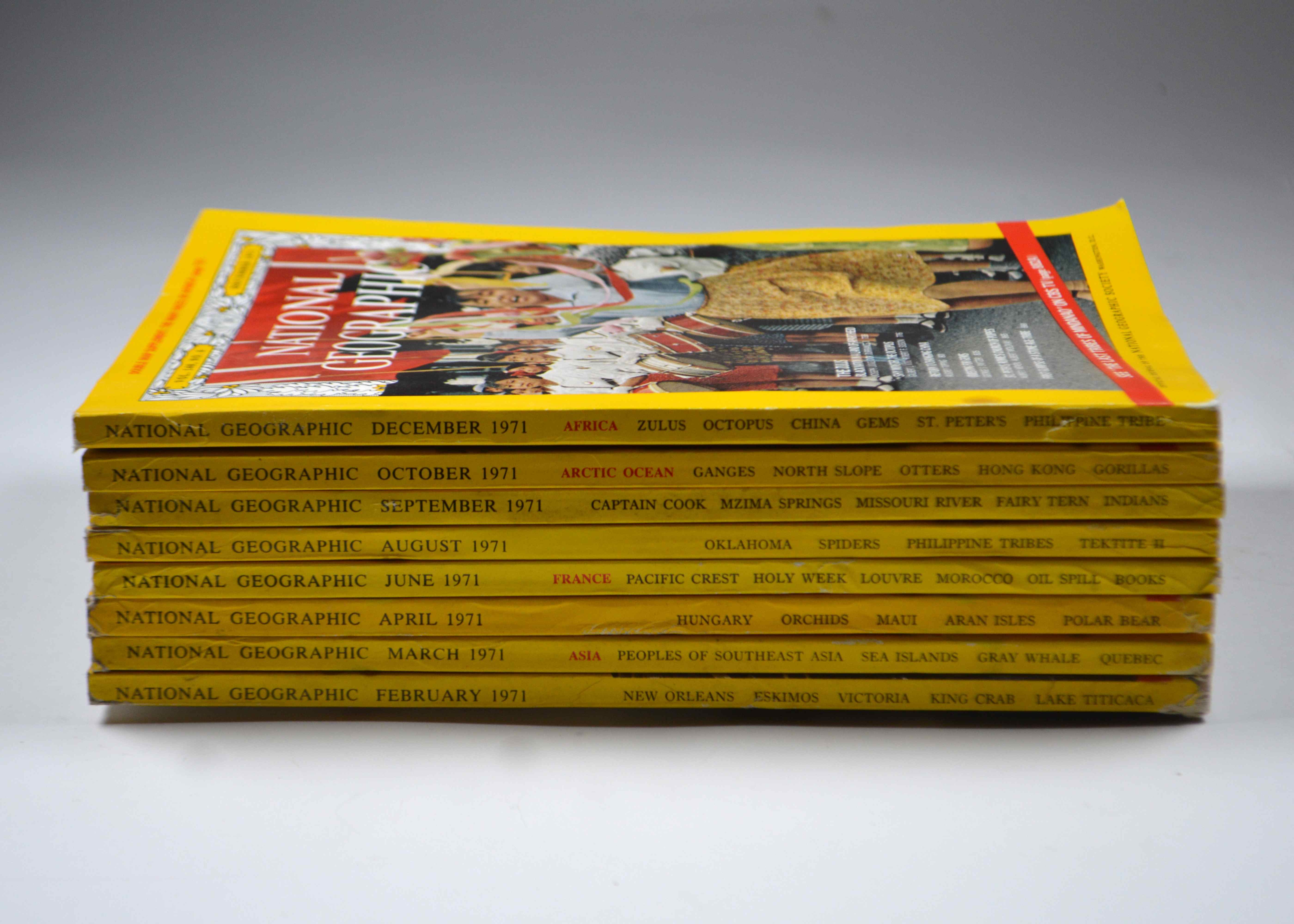 Lot of Eight Vintage National Geographic Magazines from 1971