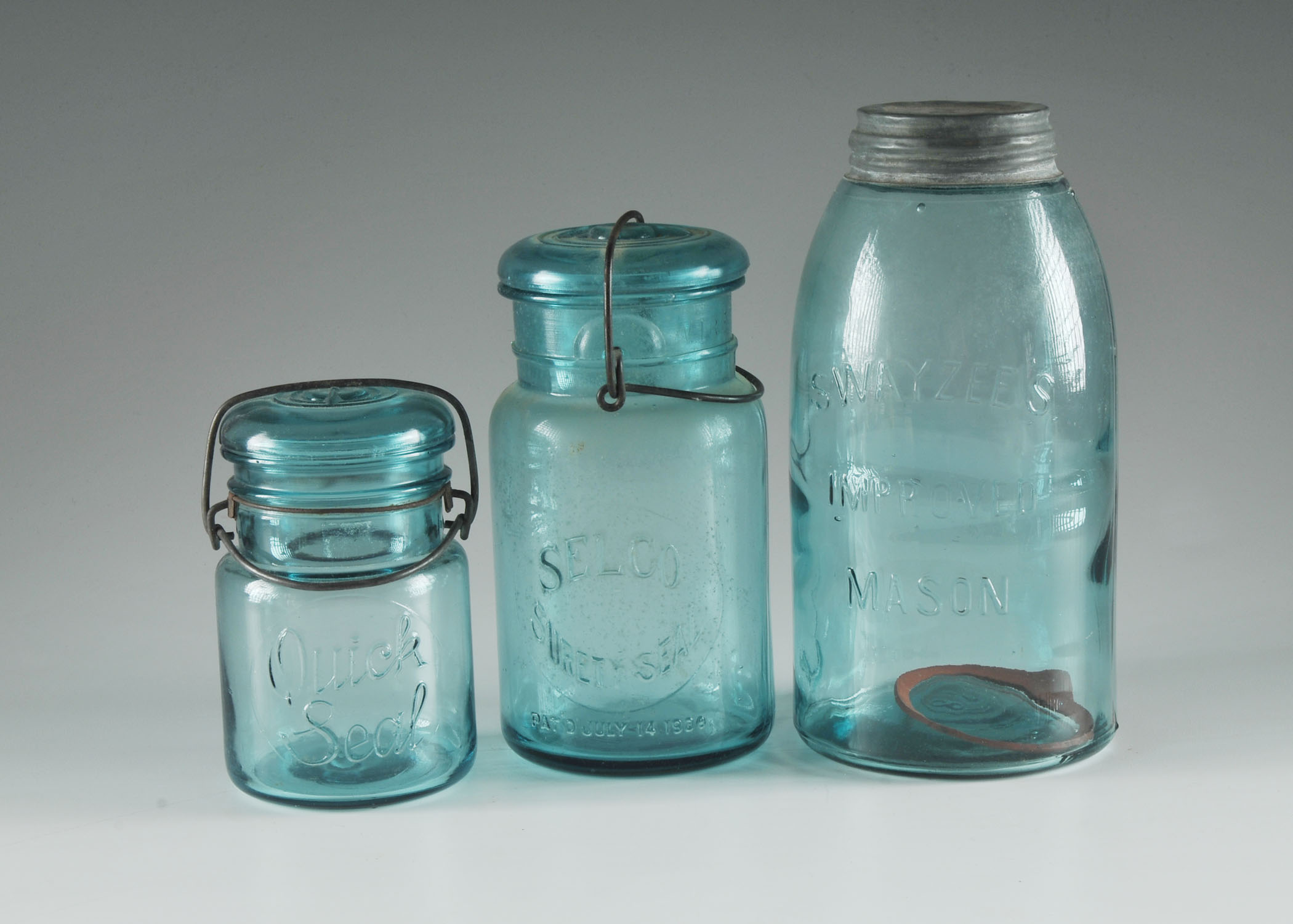 Vintage Blue Glass Mason Jars