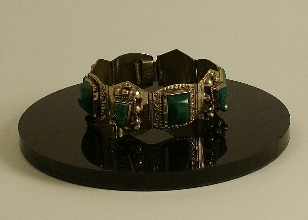 Mexican Nickel Silver and Malachite Bracelet
