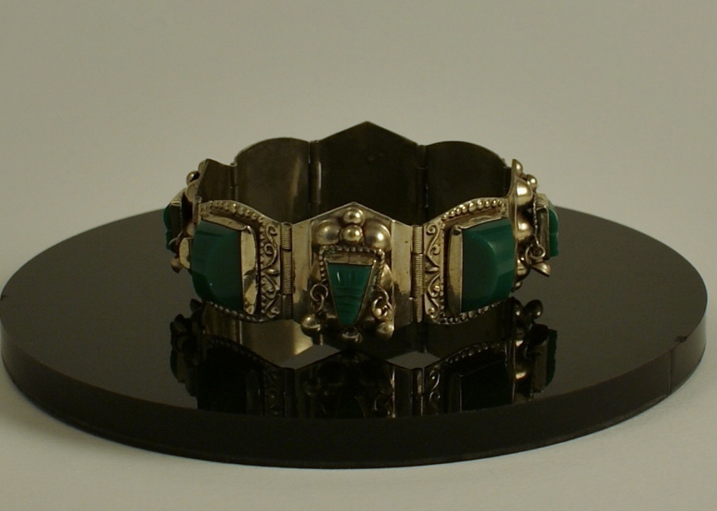 Mexican Nickel Silver and Malachite Bracelet