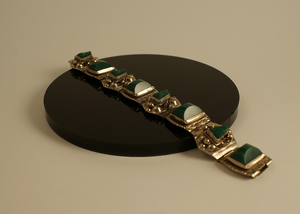 Mexican Nickel Silver and Malachite Bracelet