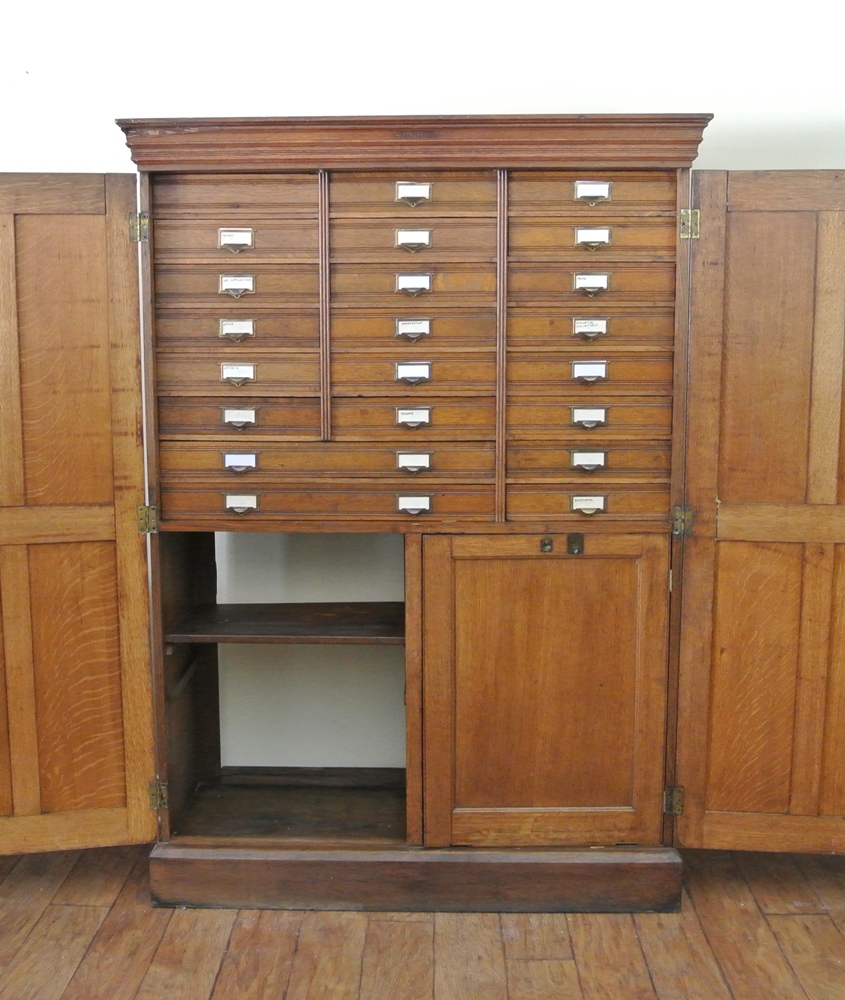 Circa 1890 Globe Furniture Oak Bankers Cabinet