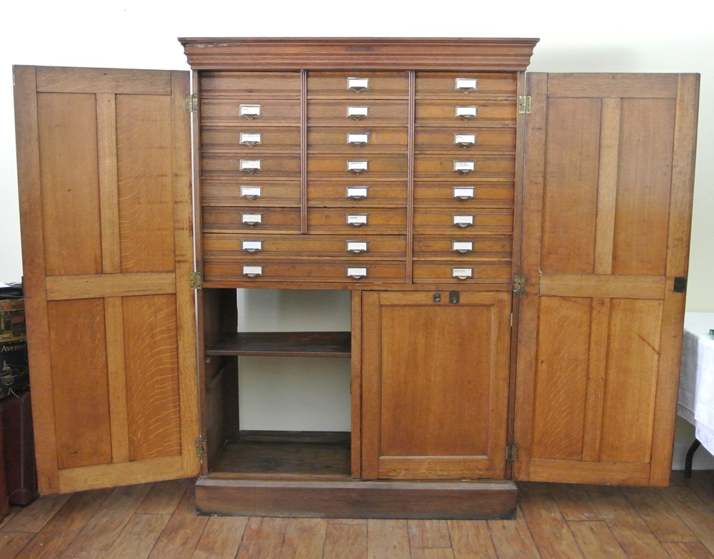 Circa 1890 Globe Furniture Oak Bankers Cabinet