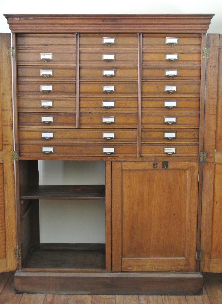 Circa 1890 Globe Furniture Oak Bankers Cabinet