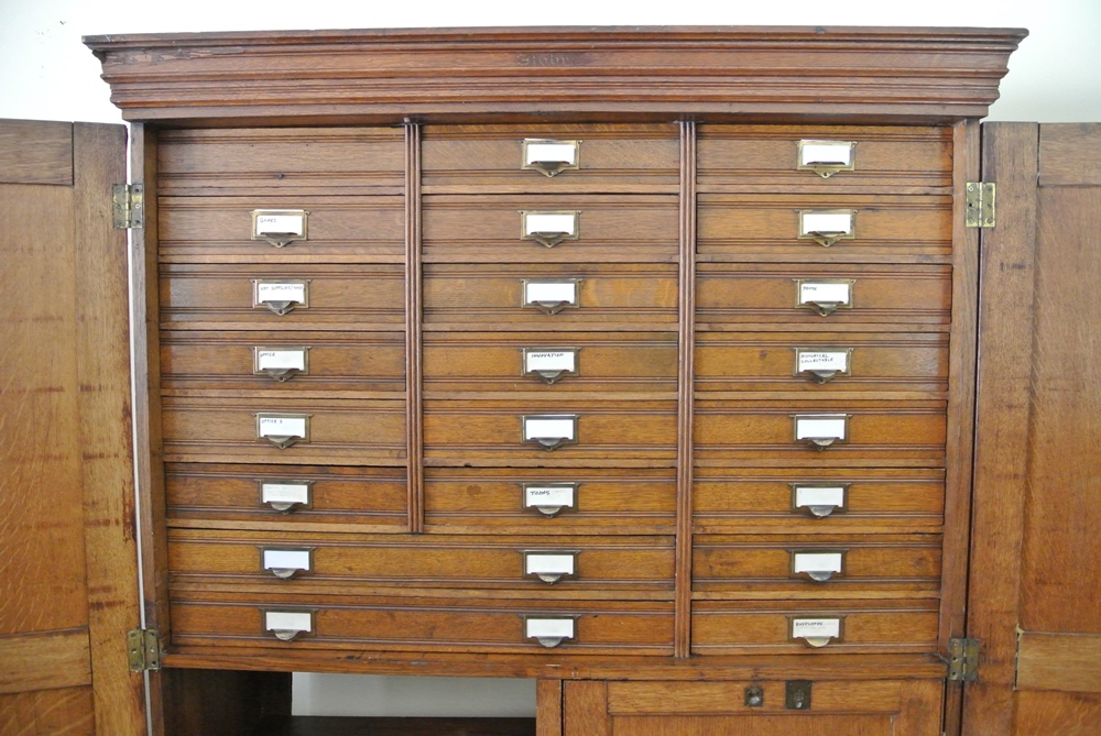 Circa 1890 Globe Furniture Oak Bankers Cabinet