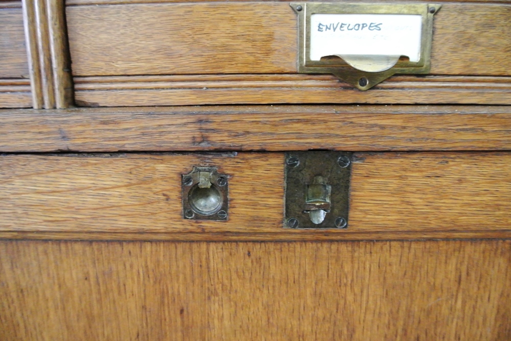 Circa 1890 Globe Furniture Oak Bankers Cabinet