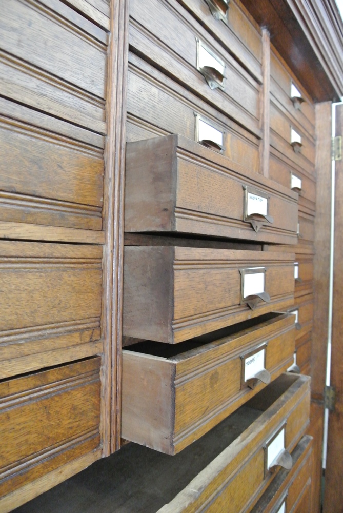 Circa 1890 Globe Furniture Oak Bankers Cabinet
