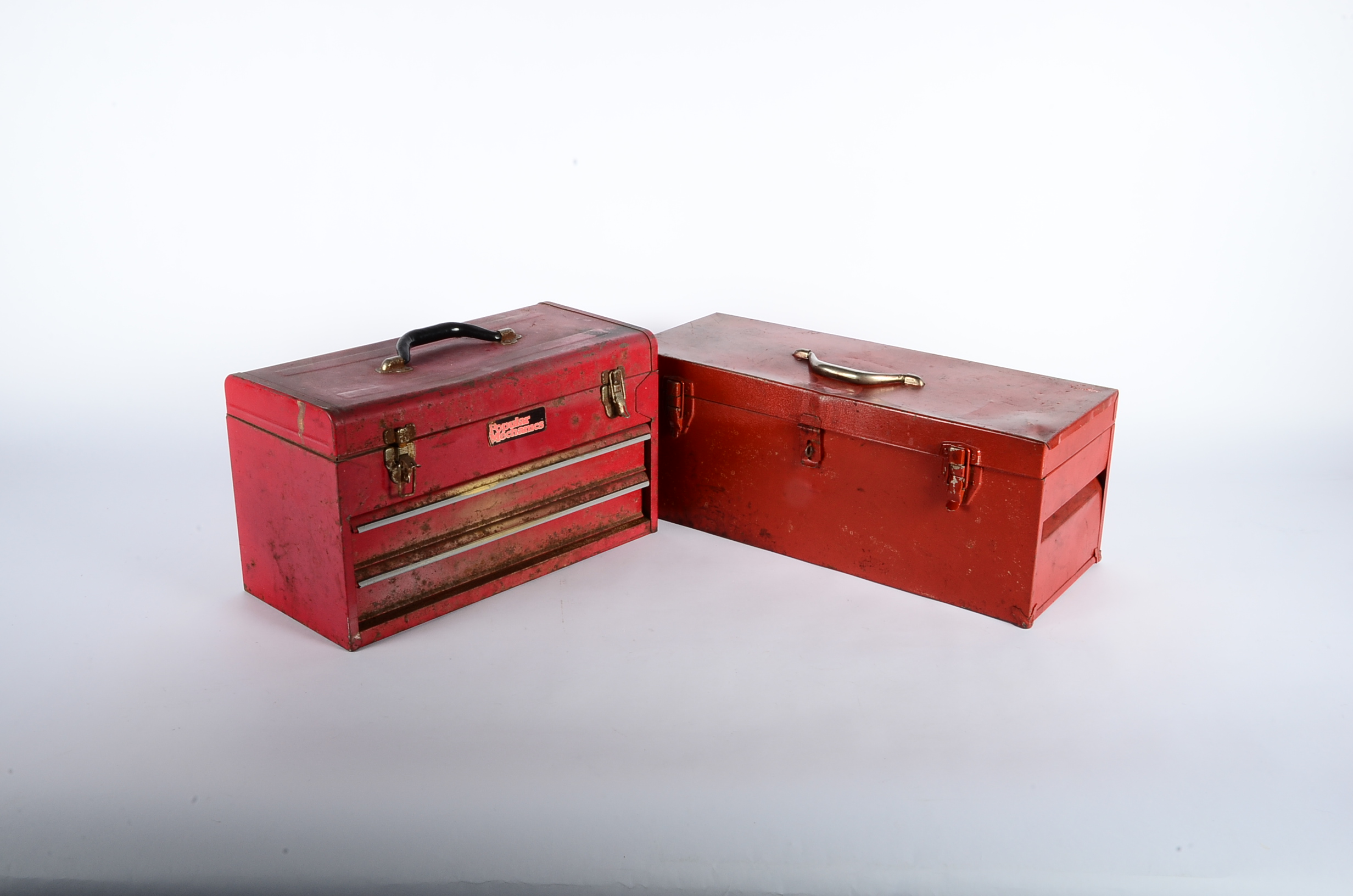 Pair of Vintage Red Metal Tool Boxes
