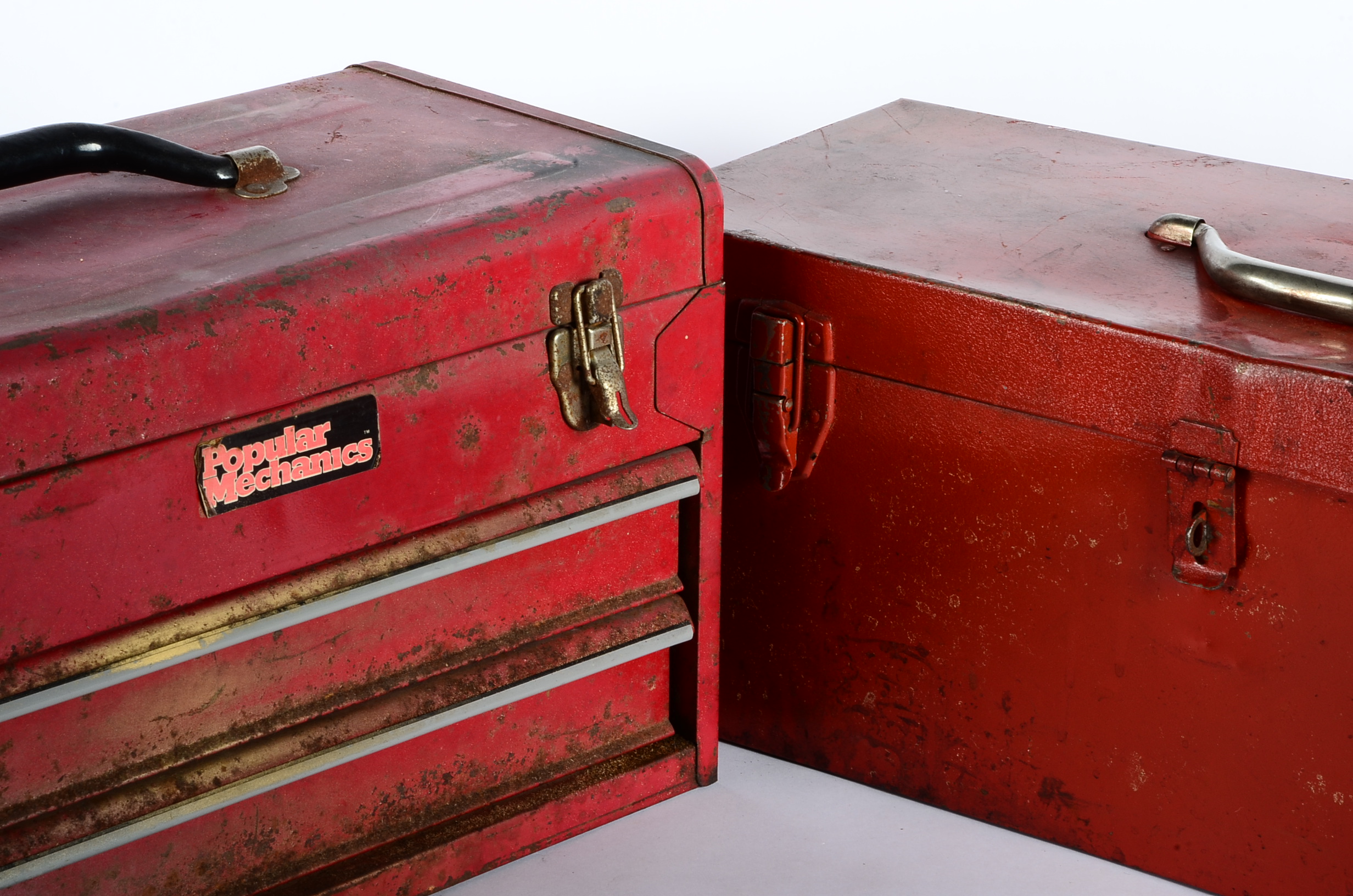 Pair of Vintage Red Metal Tool Boxes